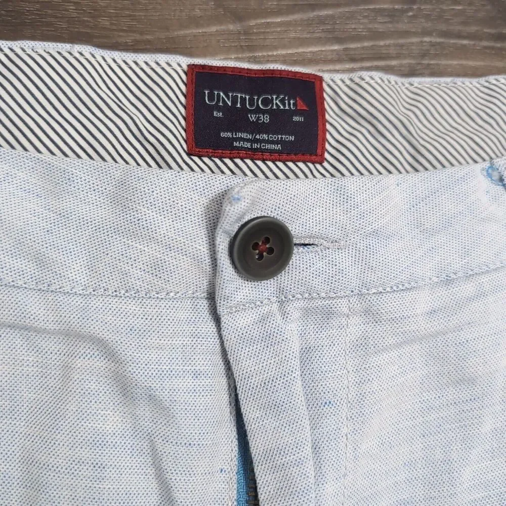 Untuckit Shorts Mens 38 Blue Chino Flat Front Stretch Linen‎ Blend Golf P21